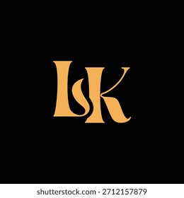 Un diseño de monograma llamativo con letras L y K entrelazadas en un estilo vintage ideal para la identidad y el logotipo de la marca de lujo