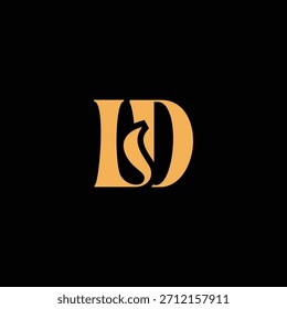 Un diseño de monograma llamativo con letras L y D entrelazadas en un estilo vintage ideal para la identidad y el logotipo de la marca de lujo