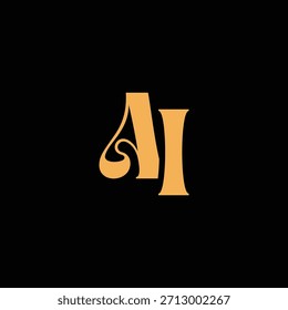 Un diseño de monograma llamativo con letras A e I entrelazadas en un estilo vintage ideal para la identidad y el logotipo de la marca de lujo