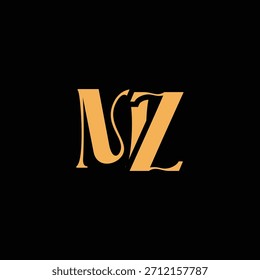 Un diseño de monograma llamativo con letras M y Z entrelazadas en un estilo vintage ideal para la identidad y el logotipo de la marca de lujo