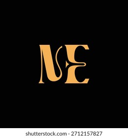 Un diseño de monograma llamativo con letras M y E entrelazadas en un estilo vintage ideal para la identidad y el logotipo de la marca de lujo
