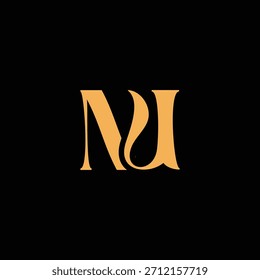 Un diseño de monograma llamativo con letras N y U entrelazadas en un estilo vintage ideal para la identidad y el logotipo de la marca de lujo