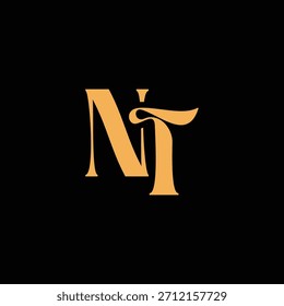 Un diseño de monograma llamativo con letras N y T entrelazadas en un estilo vintage ideal para la identidad y el logotipo de la marca de lujo
