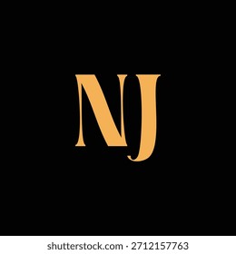 Un diseño de monograma llamativo con letras N y J entrelazadas en un estilo vintage ideal para la identidad y el logotipo de la marca de lujo