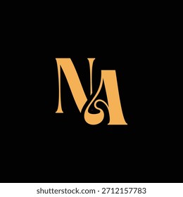 Um design de monograma atraente com N e A letras entrelaçadas em um estilo vintage grande para identidade de marca de luxo e logotipo