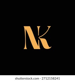Un diseño de monograma llamativo con letras N y K entrelazadas en un estilo vintage ideal para la identidad y el logotipo de la marca de lujo