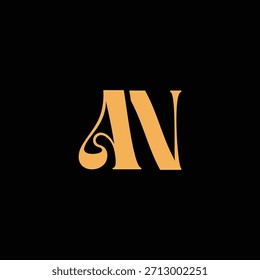 Un diseño de monograma llamativo con letras A y N entrelazadas en un estilo vintage ideal para la identidad y el logotipo de la marca de lujo