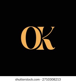 Un diseño de monograma llamativo con letras O y K entrelazadas en un estilo vintage ideal para la identidad y el logotipo de la marca de lujo