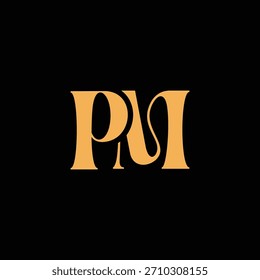 Un diseño de monograma llamativo con letras P y M entrelazadas en un estilo vintage ideal para la identidad y el logotipo de la marca de lujo