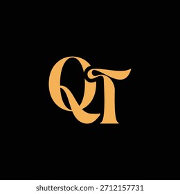 Un diseño de monograma llamativo con letras Q y T entrelazadas en un estilo vintage ideal para la identidad y el logotipo de la marca de lujo