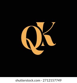 Un diseño de monograma llamativo con letras Q y K entrelazadas en un estilo vintage ideal para la identidad y el logotipo de la marca de lujo