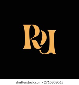 Un diseño de monograma llamativo con letras R y U entrelazadas en un estilo vintage ideal para la identidad y el logotipo de la marca de lujo