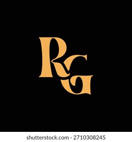 Un llamativo diseño de monograma con letras R y G entrelazadas en un estilo vintage ideal para la identidad y el logotipo de la marca de lujo