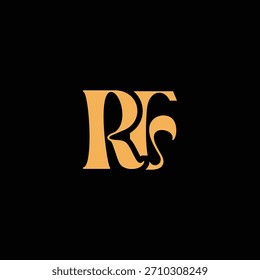 Un llamativo diseño de monograma con letras R y F entrelazadas en un estilo vintage ideal para la identidad y el logotipo de la marca de lujo