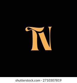 Un llamativo diseño de monograma con letras T y N entrelazadas en un estilo vintage ideal para la identidad y el logotipo de la marca de lujo