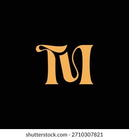 Un diseño de monograma llamativo con letras T y M entrelazadas en un estilo vintage ideal para la identidad y el logotipo de la marca de lujo