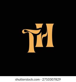 Un diseño de monograma llamativo con letras T y H entrelazadas en un estilo vintage ideal para la identidad y el logotipo de la marca de lujo