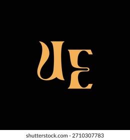 Un diseño de monograma llamativo con letras U y E entrelazadas en un estilo vintage ideal para la identidad y el logotipo de la marca de lujo