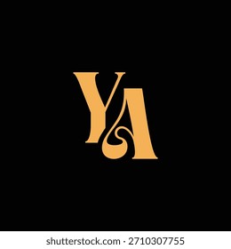 Un diseño de monograma llamativo con letras Y y A entrelazadas en un estilo vintage ideal para la identidad y el logotipo de la marca de lujo