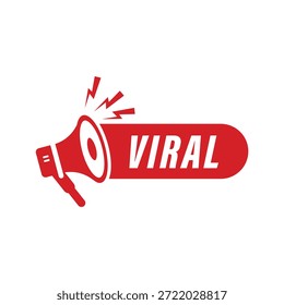 Anuncio rojo llamativo del icono del megáfono con el texto viral audaz para el contenido popular de tendencia