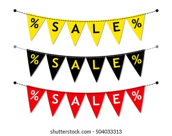 Eye catching set of SALE bunting flags as different bright garlands with percent symbols