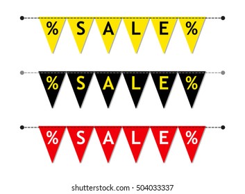 Eye catching set of SALE bunting flags as different bright garlands with percent symbols