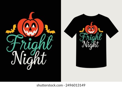 Eye catching and spooky t-shirt design for Fright Night Halloween. Perfect for adding a festive touch to your holiday celebrations with this detailed vector illustration.