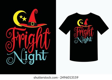 Eye catching and spooky t-shirt design for Fright Night Halloween. Perfect for adding a festive touch to your holiday celebrations with this detailed vector illustration.