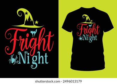 Eye catching and spooky t-shirt design for Fright Night Halloween. Perfect for adding a festive touch to your holiday celebrations with this detailed vector illustration.