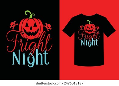 Eye catching and spooky t-shirt design for Fright Night Halloween. Perfect for adding a festive touch to your holiday celebrations with this detailed vector illustration.