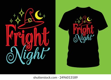 Eye catching and spooky t-shirt design for Fright Night Halloween. Perfect for adding a festive touch to your holiday celebrations with this detailed vector illustration.