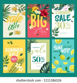 Eye catching summer sale mobile banners, ads and posters collection. Vector illustrations concept for shopping, e-commerce, internet advertising, social media ads and banners, marketing material.