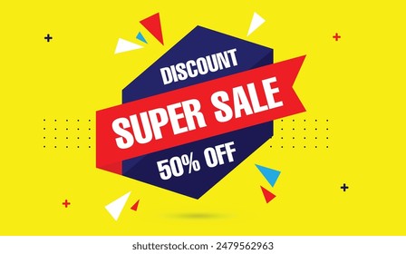 Eye catching Super Sale Discount 50% Off banner template design, perfect for grabbing attention and boosting sales