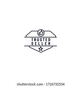 Eye catching vector logo of hexagon split by trusted seller text with thumbs up and star icon isolated on white background perfect to gain trust on your shopping website or marketplace