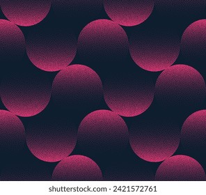 Eye Catching Wavy Seamless Pattern Trend Vector Pink Black Abstract Background. Half Tone Art Illustration for Textile Print. Endless Graphic Circles Repetitive Abstraction Wallpaper Dot Work Texture