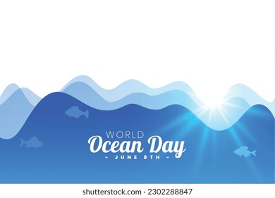 eye catching world ocean day background with sun light effect vector