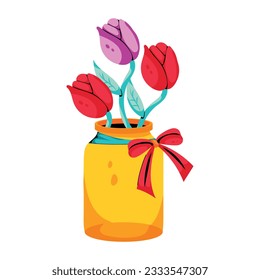 Icono plano pegadizo del jarrón de flores  