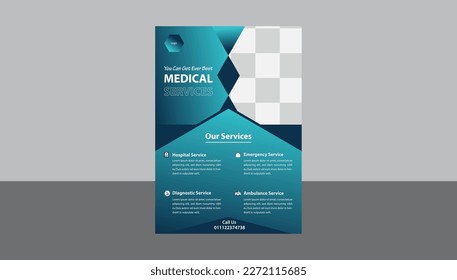 Eye catchy medical flyer. Geometric vector template a4 size with blue color. Well organized layer and esily editable for client.