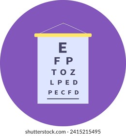 Gráfica ocular con letras que disminuyen en tamaño en un afiche colgante. Ensayo de visión en una clínica optometrista de ilustración vectorial.