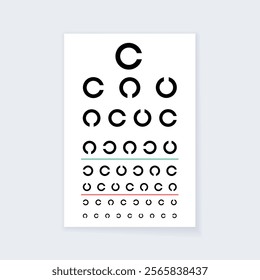 Eye chart, measuring visual acuity landolt c ring, Japanese vision test. Optometry examining, medicine and treatment. Screening persons for vision impairment. Vision checkup flat vector illustration