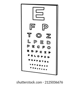 Eye Chart Test. Assessment of visual acuity. Eye ophthalmology. Optical sight. Optometrist icon. Vision test board eye cartoon vector illustration. Eye examination. Health care. EPS 10 isolated 