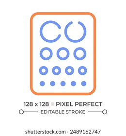 Eye chart two color line icon. Vision examination. Optometrist eye diagnostic. Perception correcting bicolor outline symbol. Duotone linear pictogram. Isolated illustration. Editable stroke