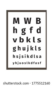 An eye chart vector illustration on white background. Ophthalmic table for visual examination. The testing Board for verification of the patient. Vision test board optometrist.