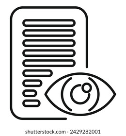 Vector de esquema de icono de documento de control ocular. Escanear firma. Aprobar cara de voz