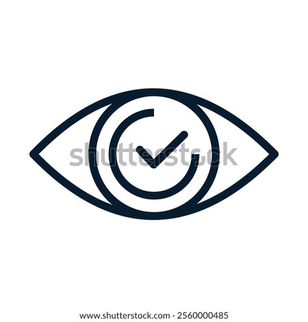Eye, check mark. Concept successful check. Vector linear icon isolated on white background.
