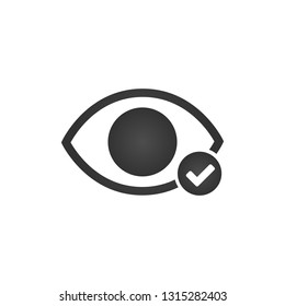 Eye check mark icon . Success monitoring illustration. Parental control logo. Good super vision symbol. Scan Surveillance Sign. Vector illustration isolated on white background.