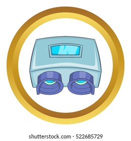 Eye checking machine vector icon in golden circle, cartoon style isolated on white background