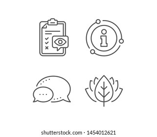 Eye checklist line icon. Chat bubble, info sign elements. Oculist clinic sign. Optometry vision check symbol. Linear eye checklist outline icon. Information bubble. Vector