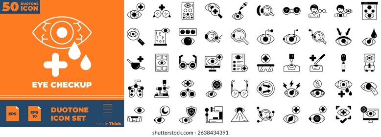 Eye Checkup Duotone Editable Icons set. Vector illustration in modern thin duotone style of eye checkup icons: ophthamology, optic, doctor, etc