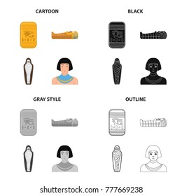 The eye of the chorus, the tomb of Pharaoh of Egypt, the mummy, the Egyptian man. Ancient Egypt set collection icons in cartoon black monochrome outline style vector symbol stock illustration web.